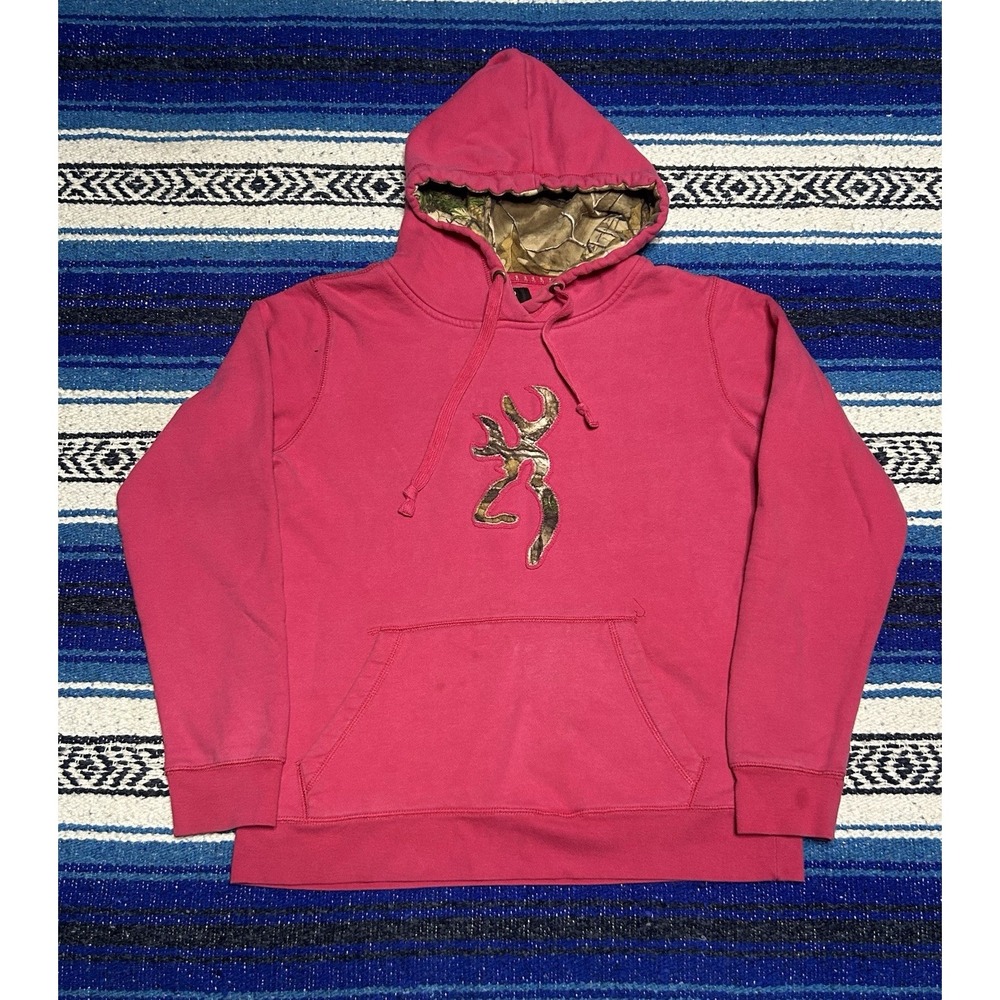 Vintage Y2K Browning Camo Sweatshirt Size Large Pink Deer Hoodie Grunge Hoodie